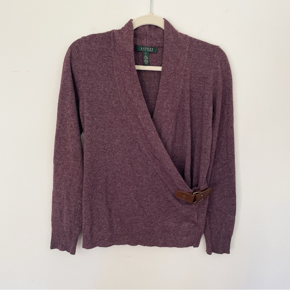 Lauren Ralph Lauren Women’s Lambswool Wrap Sweater Small Buckle Cashmere Angora